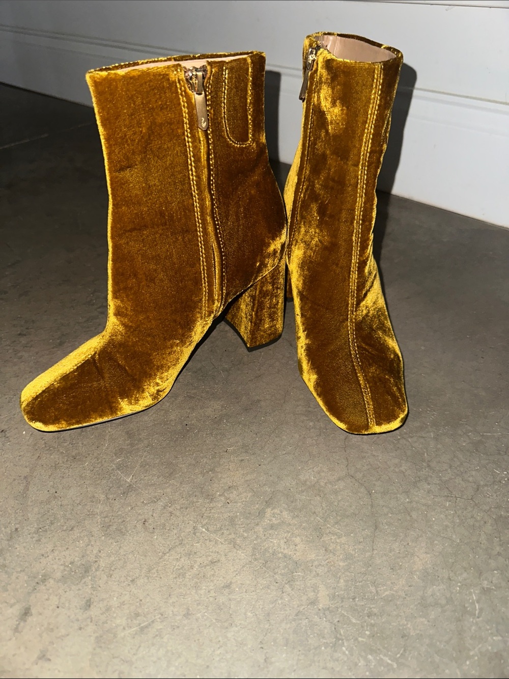 Sam Edelman Velvet Ankle Boots in Mustard